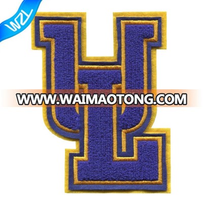 Manufacturer double layer towel embroidery chenille custom letter patches