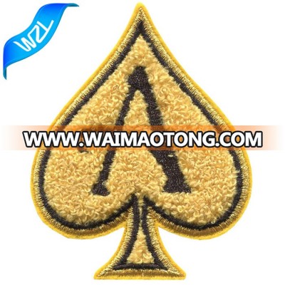 2017 Hot selling letters shape iron on embroidery poker chenille patch