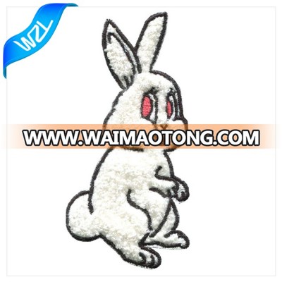 White rabbit chenille embroidery patches wholesale cheap towel patch for clothes